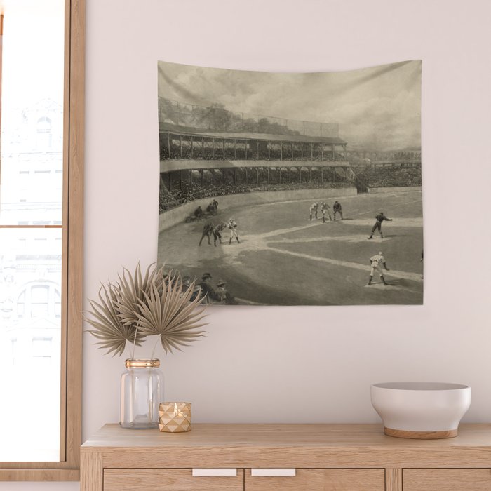 Vintage Illustration of a Baseball Game (1894) Wall Tapestry Gallery Image 2
