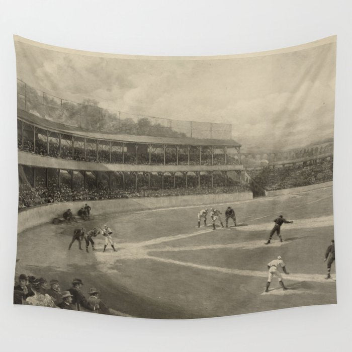 Vintage Illustration of a Baseball Game (1894) Wall Tapestry Gallery Image 1