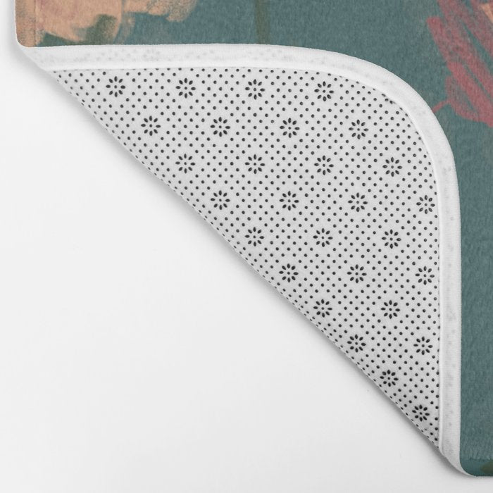 Pastel Floral on Emerald Green Bath Mat Gallery Image 2