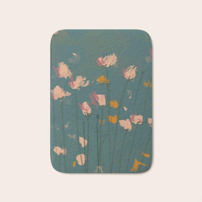 Pastel Floral on Emerald Green Bath Mat Gallery Image 1