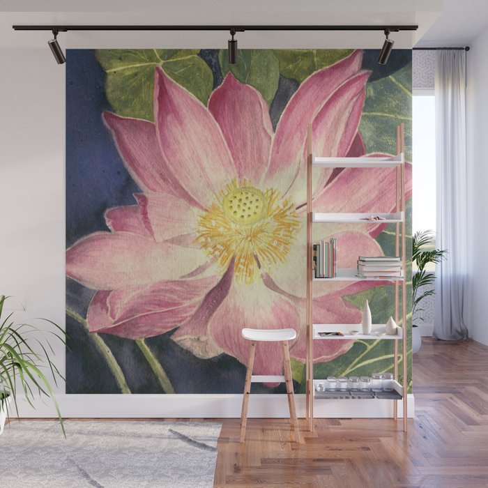 Big Lotus Watercolor Wall Mural Gallery Image 1