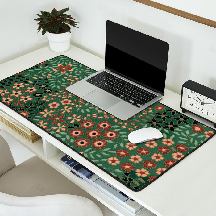 Japanese floral print pattern Desk Mat Gallery Image 2