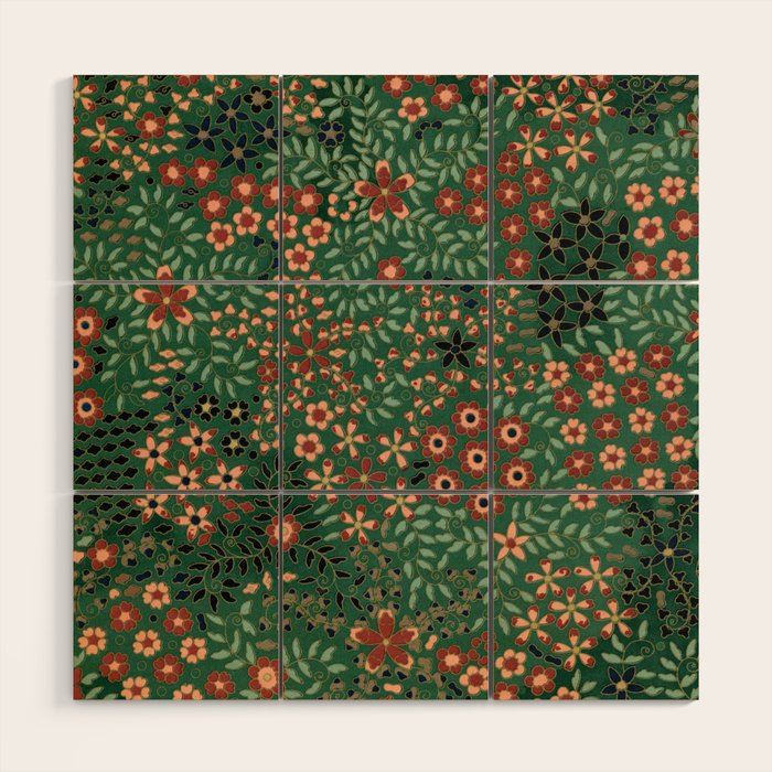Japanese floral print pattern Wood Wall Art Gallery Image 1