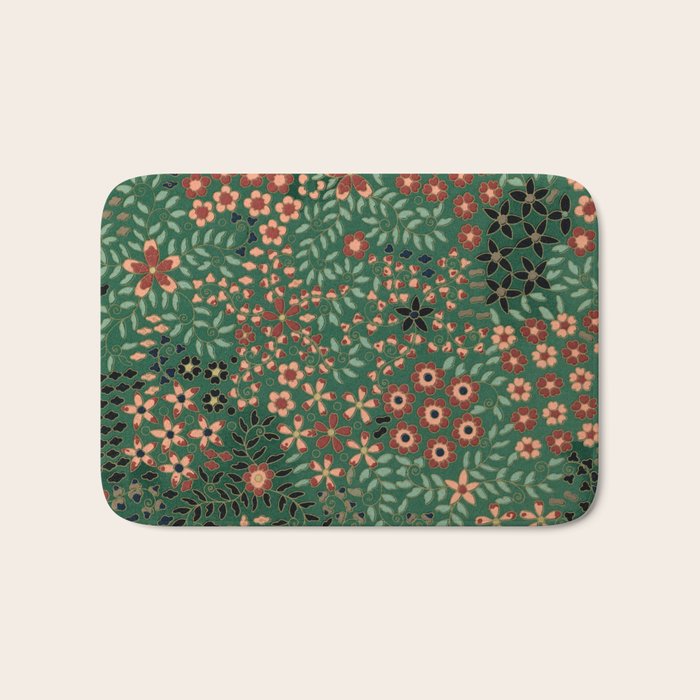 Japanese floral print pattern Bath Mat Gallery Image 1