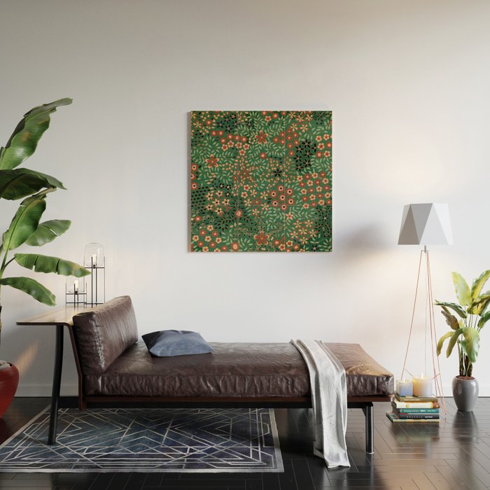 Japanese floral print pattern Wood Wall Art Gallery Image 2