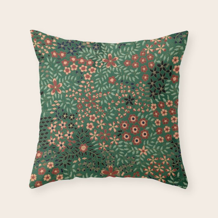 Japanese floral print pattern Throw Pillow Gallery Image 1