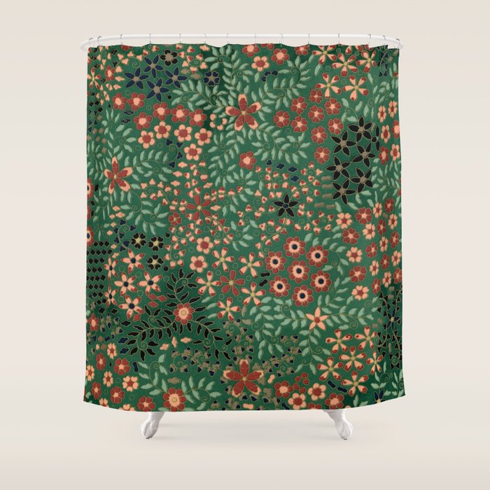 Japanese floral print pattern Shower Curtain Gallery Image 1
