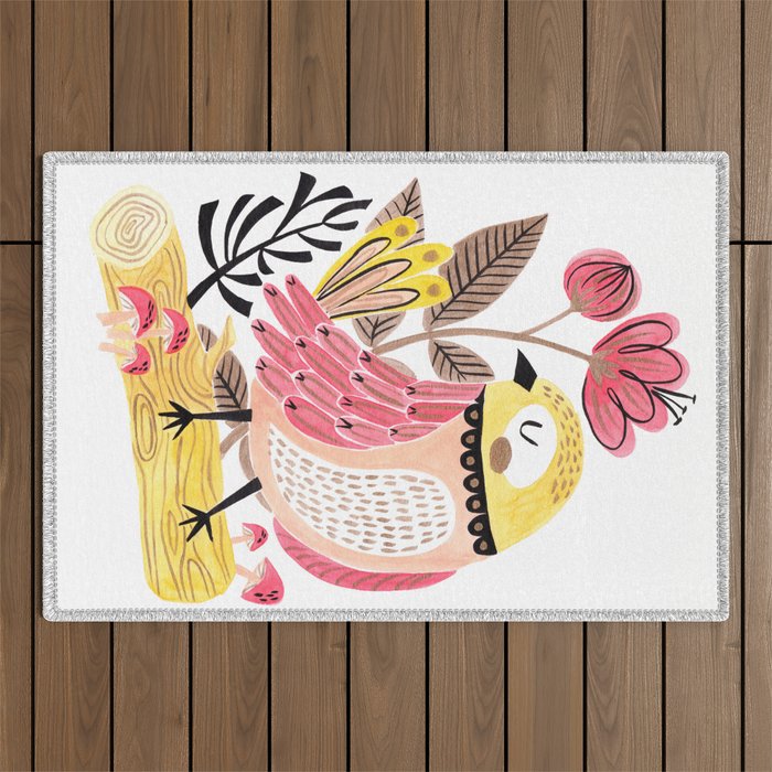 Little Birdy on a Log Outdoor Rug Gallery Image 1