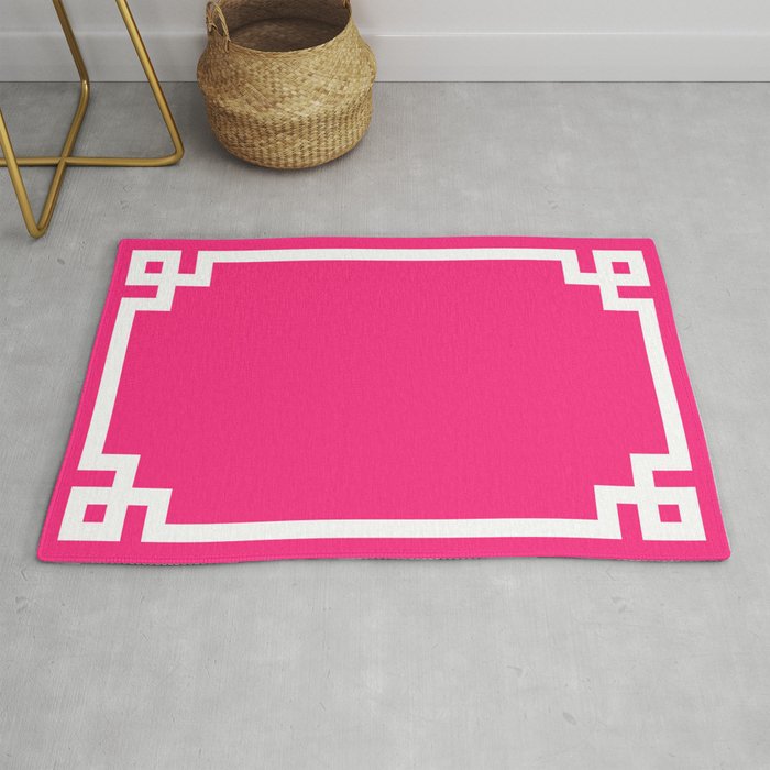 Light Hot Pink and White Greek Key Rug Gallery Image 1