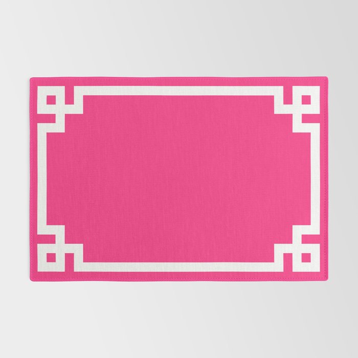 Light Hot Pink and White Greek Key Rug Gallery Image 2