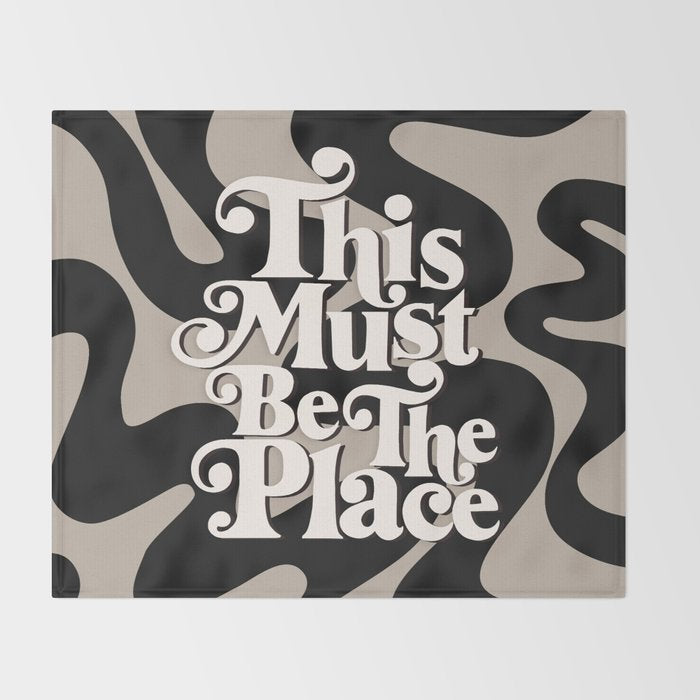 This Must Be The Place - 70s, Vintage, Retro, Abstract Pattern (Black & Beige) Throw Blanket Gallery Image 2