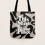 This Must Be The Place - 70s, Vintage, Retro, Abstract Pattern (Black & Beige) Tote Bag Gallery Image 1