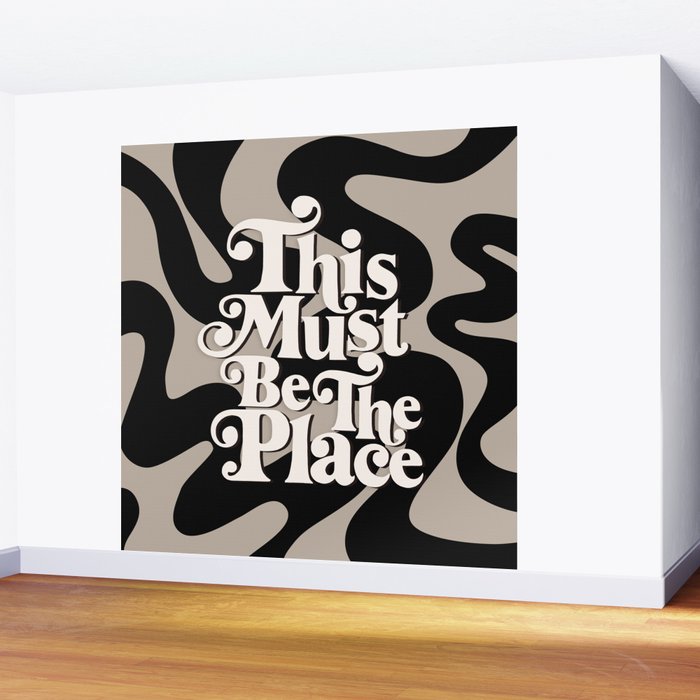 This Must Be The Place - 70s, Vintage, Retro, Abstract Pattern (Black & Beige) Wall Mural Gallery Image 2