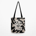 This Must Be The Place - 70s, Vintage, Retro, Abstract Pattern (Black & Beige) Tote Bag Gallery Image 2