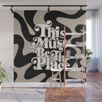 This Must Be The Place - 70s, Vintage, Retro, Abstract Pattern (Black & Beige) Wall Mural Gallery Image 1