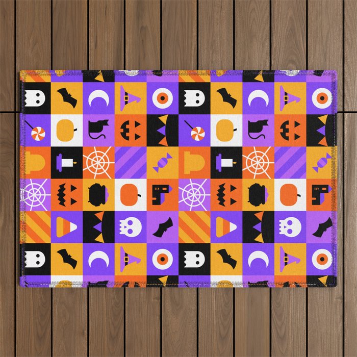 Geometric halloween mosaic pattern Outdoor Rug Gallery Image 1