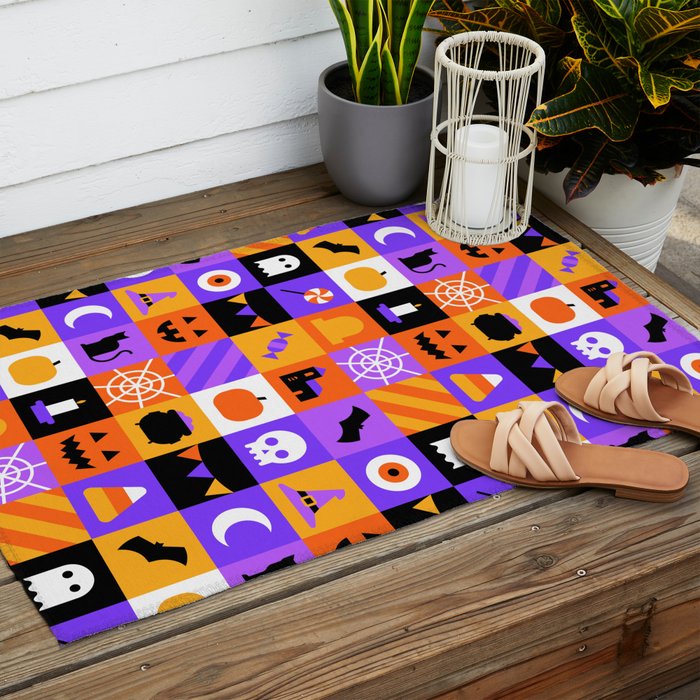 Geometric halloween mosaic pattern Outdoor Rug Gallery Image 2