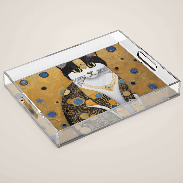 Pretty Klimt Cat with Gold Jewelry Acrylic Tray Gallery Image 1