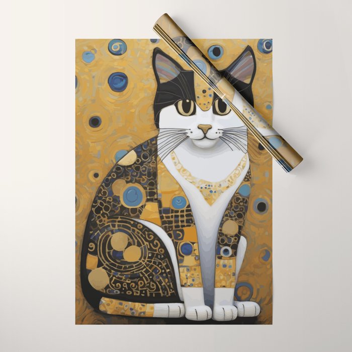 Pretty Klimt Cat with Gold Jewelry Wrapping Paper Gallery Image 1
