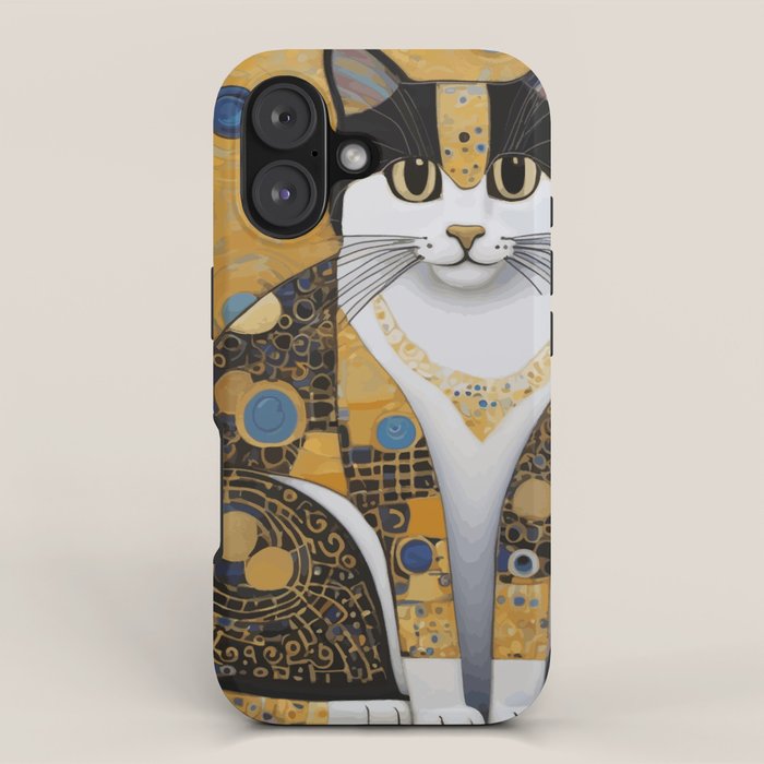 Pretty Klimt Cat with Gold Jewelry iPhone Case Gallery Image 1