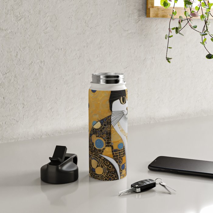 Pretty Klimt Cat with Gold Jewelry Water Bottle Gallery Image 4