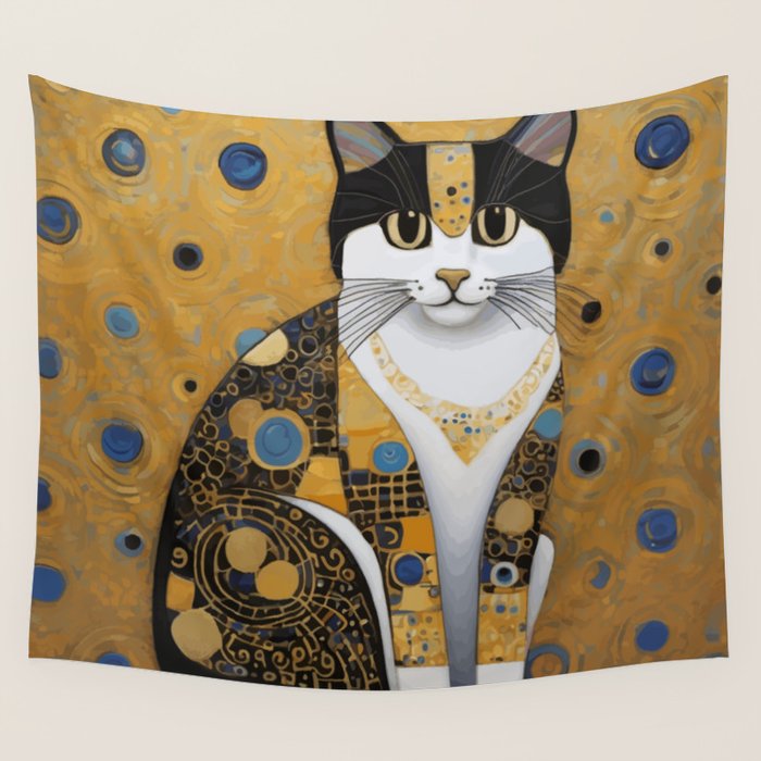 Pretty Klimt Cat with Gold Jewelry Wall Tapestry Gallery Image 4