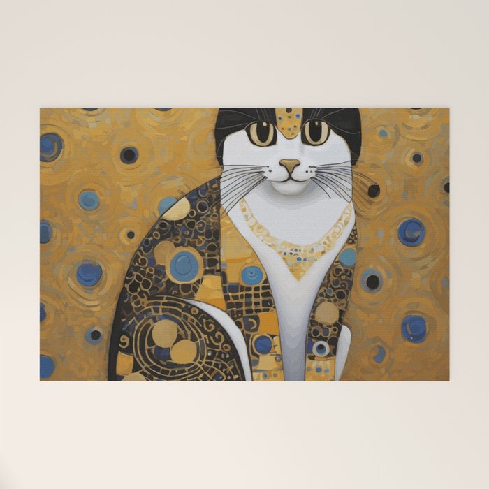 Pretty Klimt Cat with Gold Jewelry Welcome Mat Gallery Image 1