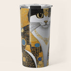 Pretty Klimt Cat with Gold Jewelry Travel Mug Gallery Image 1