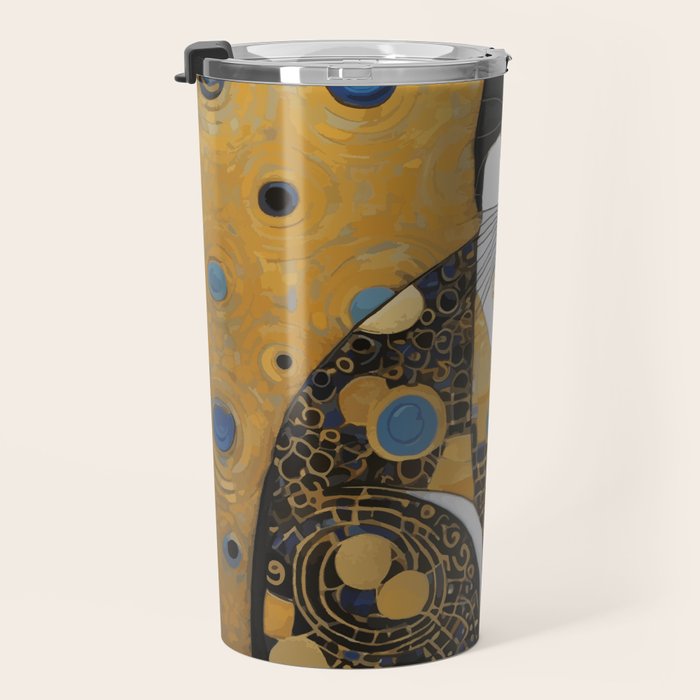Pretty Klimt Cat with Gold Jewelry Travel Mug Gallery Image 3