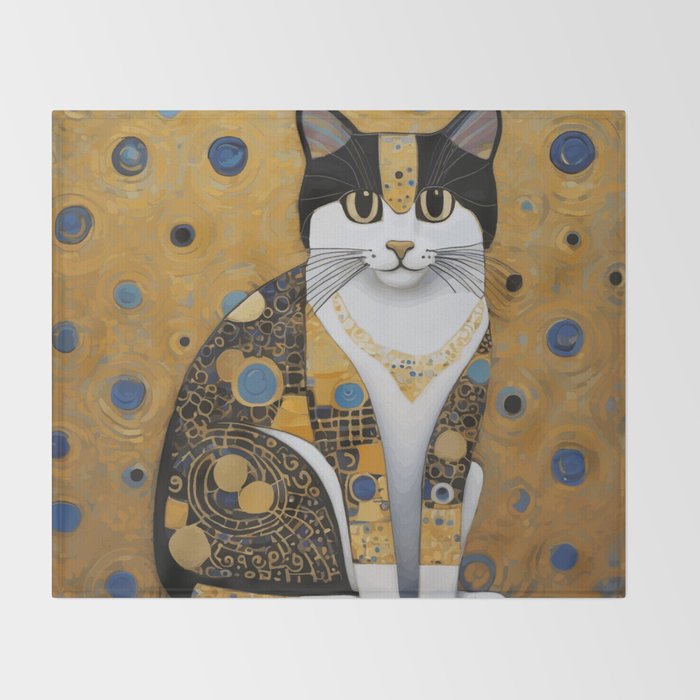 Pretty Klimt Cat with Gold Jewelry Throw Blanket Gallery Image 2