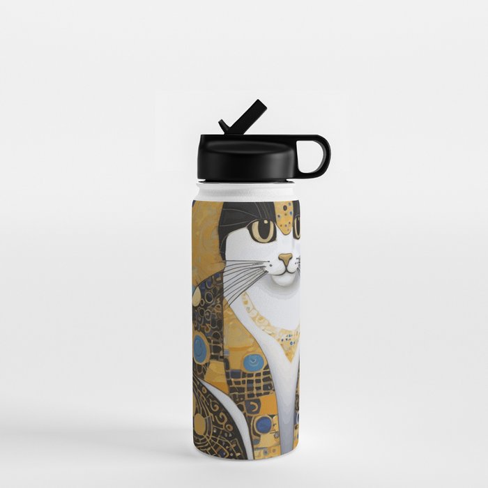Pretty Klimt Cat with Gold Jewelry Water Bottle Gallery Image 1