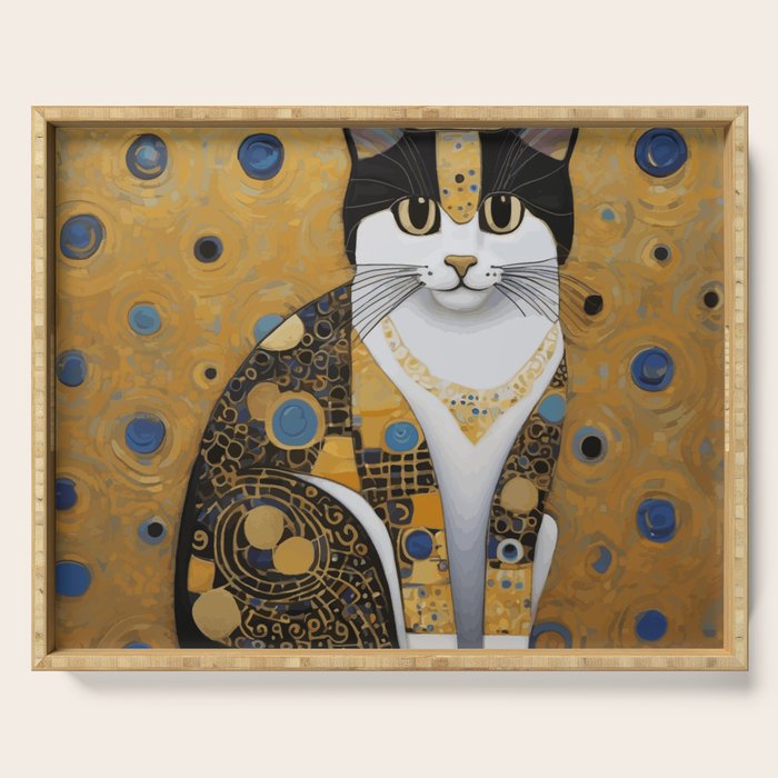 Pretty Klimt Cat with Gold Jewelry Serving Tray Gallery Image 1