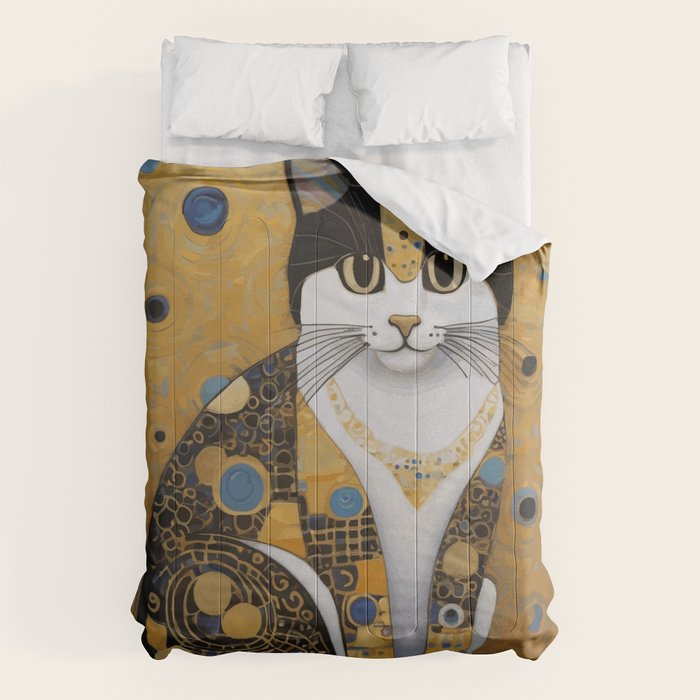 Pretty Klimt Cat with Gold Jewelry Comforter Gallery Image 1