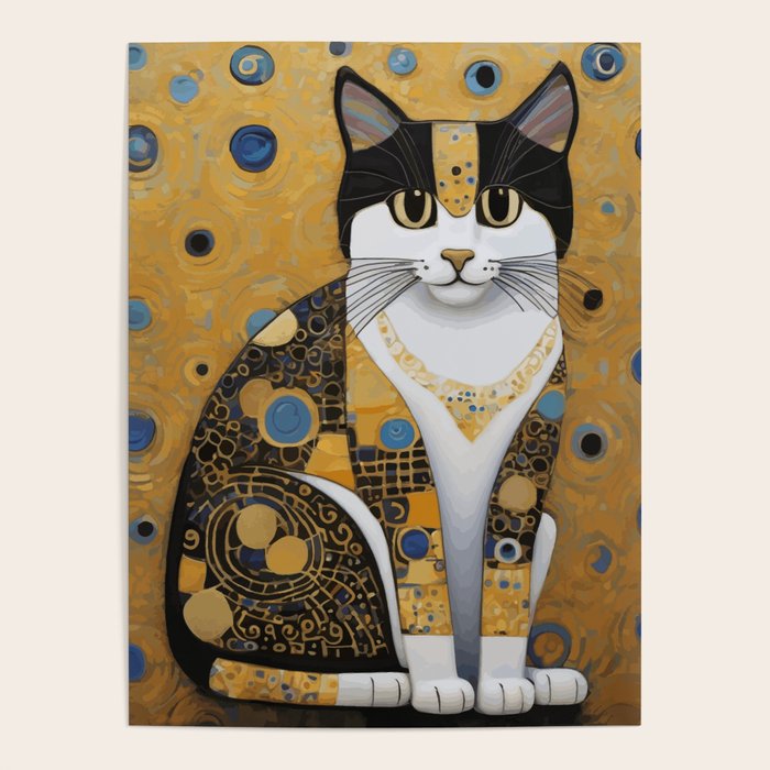 Pretty Klimt Cat with Gold Jewelry Poster Gallery Image 4