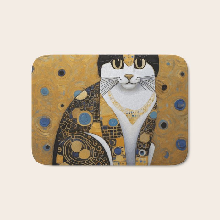 Pretty Klimt Cat with Gold Jewelry Bath Mat Gallery Image 1