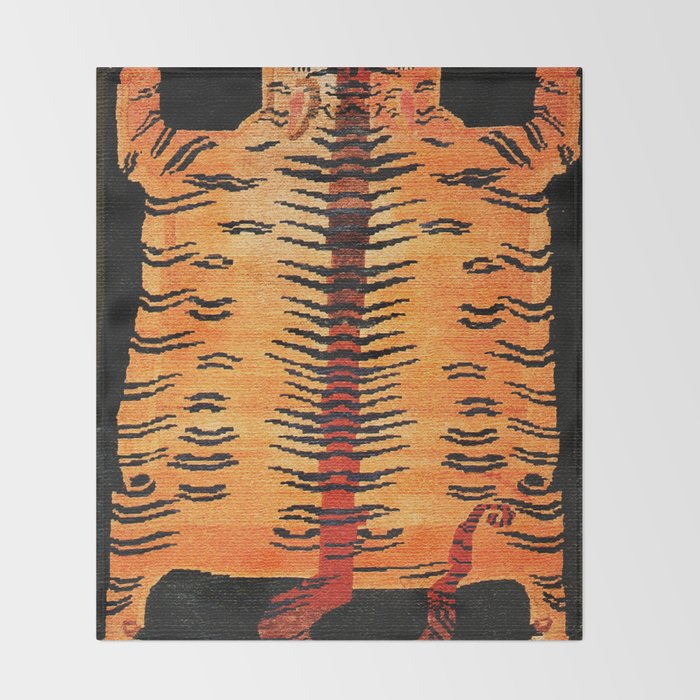 Tibetan Antique Tiger Rug Print Throw Blanket Gallery Image 2