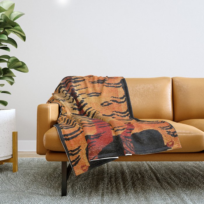 Tibetan Antique Tiger Rug Print Throw Blanket Gallery Image 1