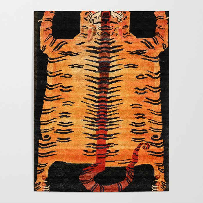 Tibetan Antique Tiger Rug Print Poster Gallery Image 1