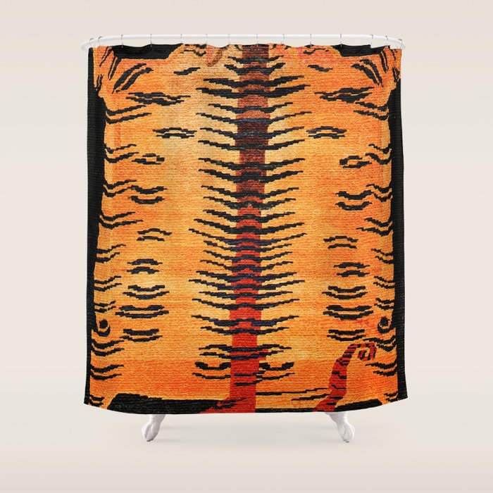 Tibetan Antique Tiger Rug Print Shower Curtain Gallery Image 1