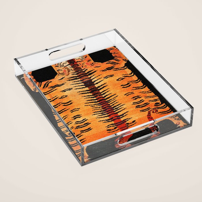 Tibetan Antique Tiger Rug Print Acrylic Tray Gallery Image 1