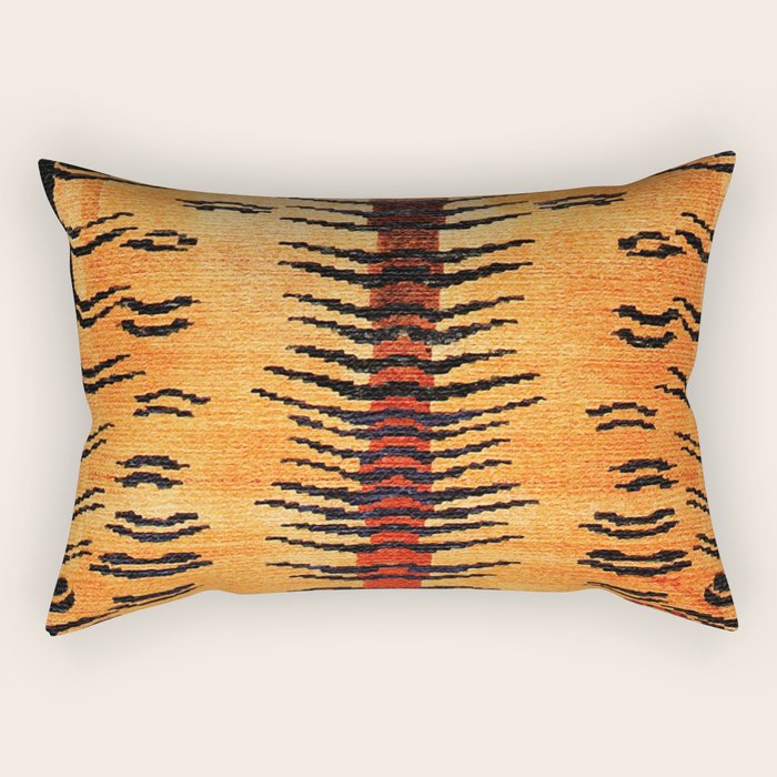 Tibetan Antique Tiger Rug Print Rectangular Pillow Gallery Image 1