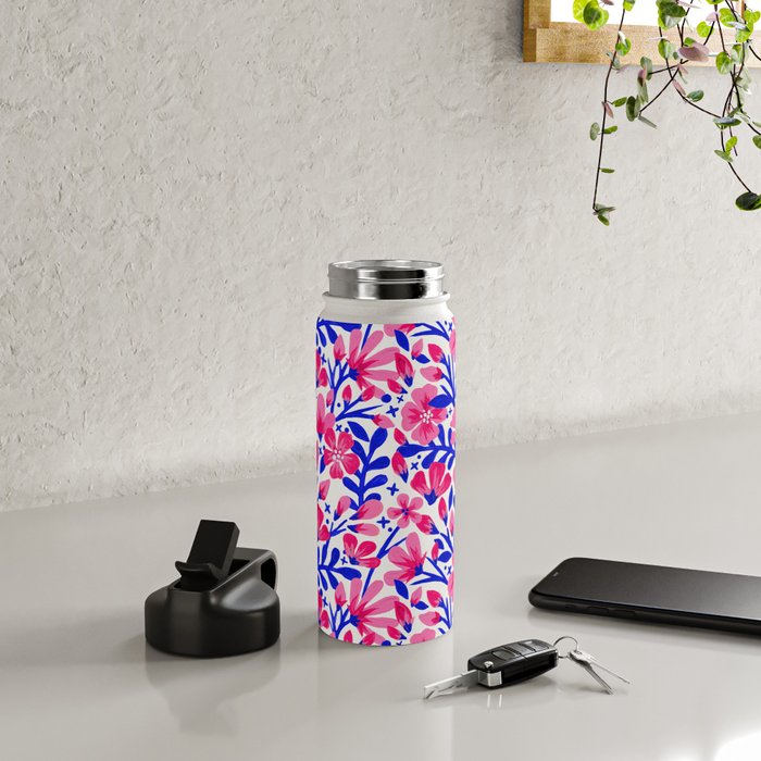 Blossom Pattern â Indigo & Pink Water Bottle Gallery Image 4