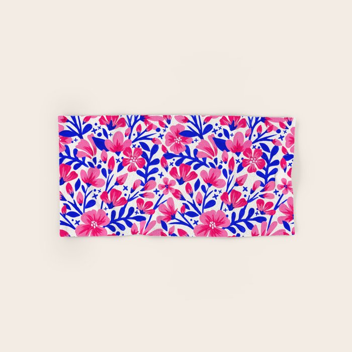 Blossom Pattern â Indigo & Pink Bath Towel Gallery Image 1