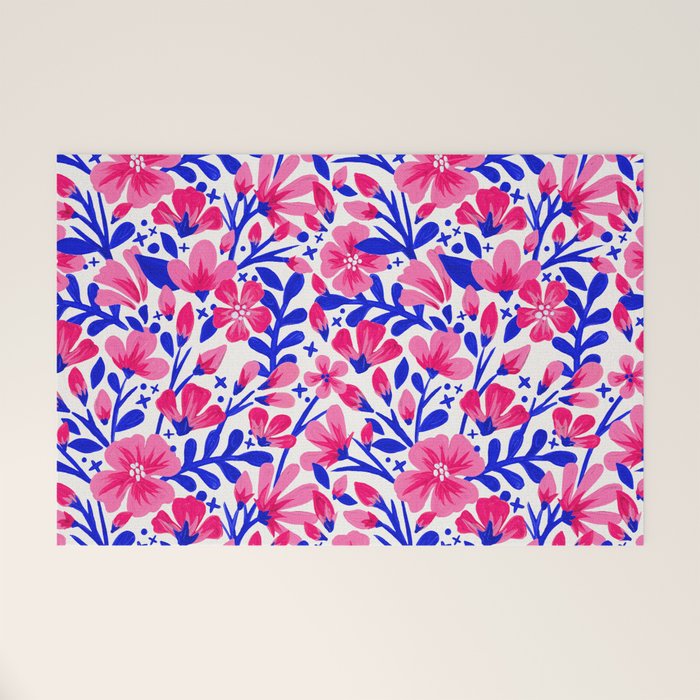 Blossom Pattern â Indigo & Pink Welcome Mat Gallery Image 1