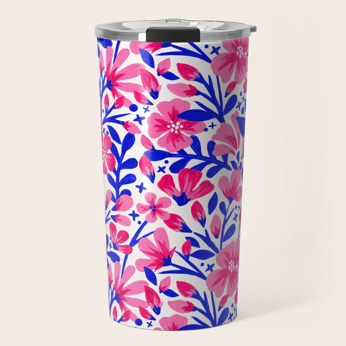 Blossom Pattern â Indigo & Pink Travel Mug Gallery Image 1