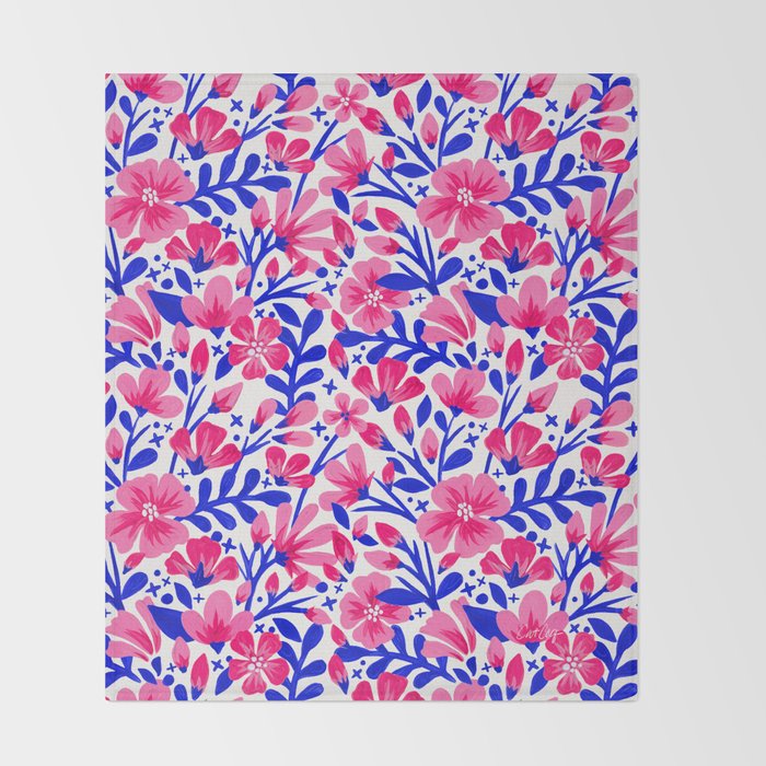 Blossom Pattern â Indigo & Pink Throw Blanket Gallery Image 2