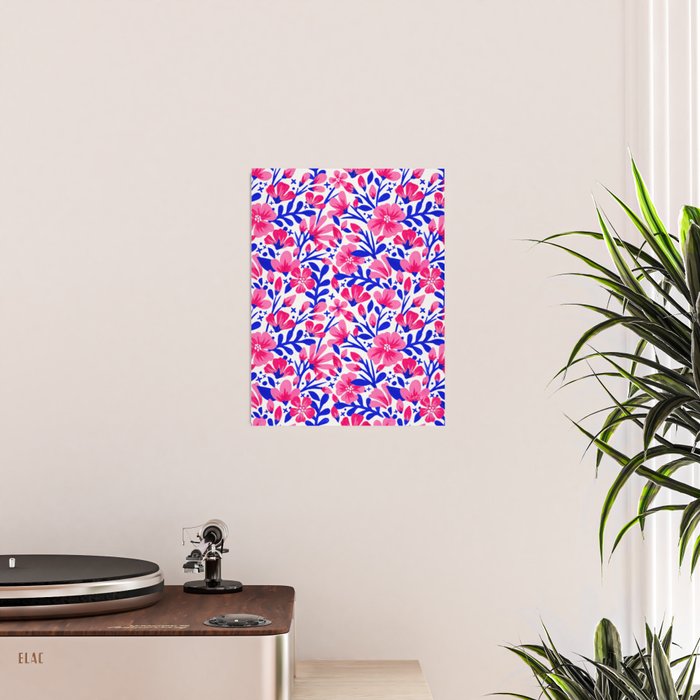 Blossom Pattern â Indigo & Pink Poster Gallery Image 2