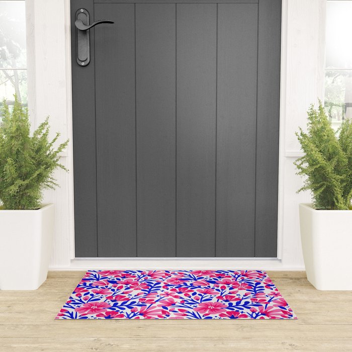 Blossom Pattern â Indigo & Pink Welcome Mat Gallery Image 3