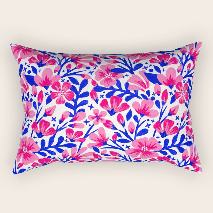 Blossom Pattern â Indigo & Pink Rectangular Pillow Gallery Image 2