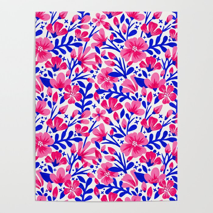 Blossom Pattern â Indigo & Pink Poster Gallery Image 1
